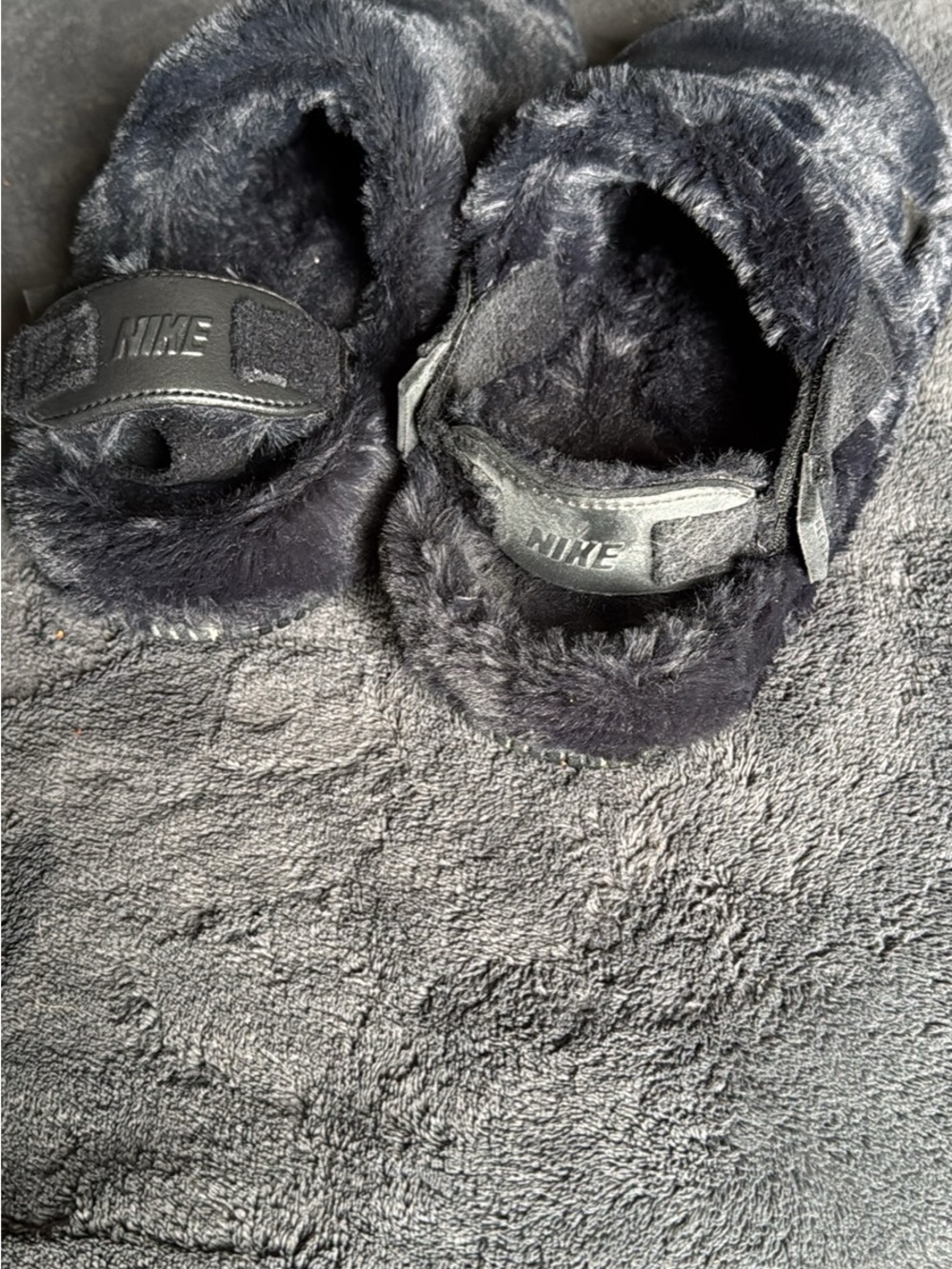 Nike Black Plush Fur Slide Slippers